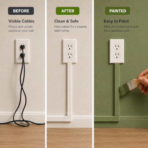 315” Cord Hider Kit, White Cable Raceway for Wall Mounted TV Wires, Paintable Wire Cover with Adhesive Tape, Screws and Connectors - Image 7