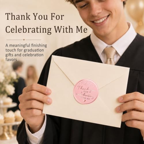 100PCS Thank You for Celebrating with Me Stickers, Rose Gold Pink Wedding Favor Labels for Bridal Shower, Baby Shower, Engagement Party, Gift Bags & Invitations 1.6 Inch (Pink Rose, with Me) - Image 3