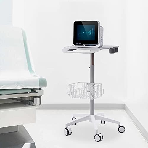 Mobile Laptop Cart, 33.5-43.7" Adjustable Height Tablet Cart with Wheels, Computer Cart Standing Mobile Desk Trolley Rolling Desktop Lab Cart iPad Workstation with 19.3"×16.9" Large Tabletop - Image 2