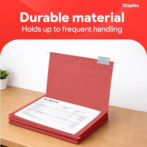 Staples Hanging File Folders, Letter Size, Red, 1/5-Cut Tabs, 25/Pk - Image 5