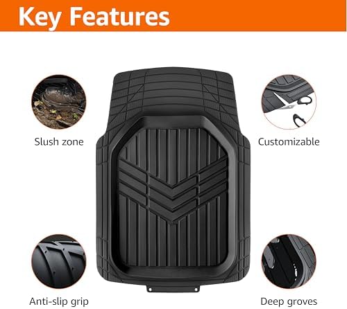Amazon Basics 3-Piece All-Weather Heavy Duty, Full Set PVC Floor Mats for Universal Fit in Cars, SUVs, and Trucks, Black, Trim to Customize - Image 2
