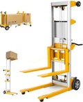 Material Lift Winch Stacker, 400 lbs Capacity, 122" Max Raised Height, Fixed Straddle Hand Winch Lift Trucks for Warehouse, Factory, Library, 34.60"L x 24.80"W,Yellow by EPOFIT