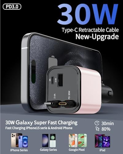 84W Retractable Car Charger,Car Phone Charger USB C Fast Charge for iPhone - Image 6