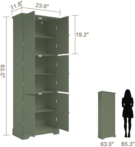 ChooChoo 63.2" Tall Bathroom Storage Cabinet with 6 Doors - Image 3
