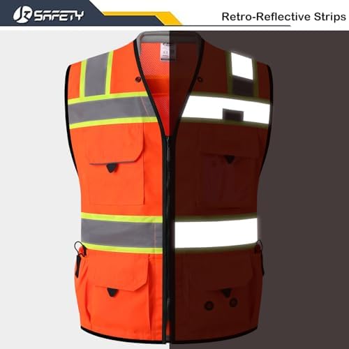 JKSafety Hi-Vis Unisex Surveyor Safety Vest Heavy Duty PPE Inner Pockets ANSI/ISEA Compliant - Image 4