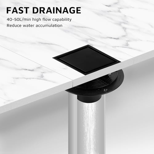 Square Shower Drain with Flange, 4 Inch, Matte Black, 2-in-1 Grate - Image 5