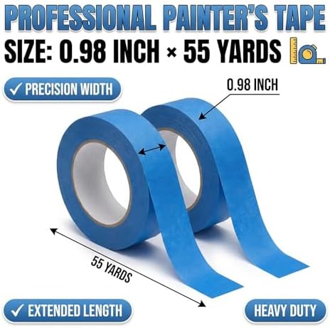 Blue Painters Tape 1 Inch Wide – 4 Rolls 0.98" x 55 Yards Blue Masking Tape, Multi-Surface Paint Tape, No Residue Painter's Tape for Wall Painting, DIY, Window Masking - Image 3