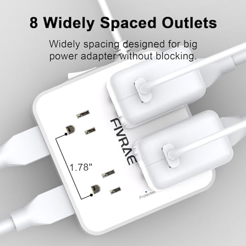 5Ft Extension Cord with Multiple Outlets, 8 Outlets and 4 USB Ports - Image 4