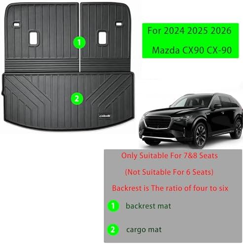 All Weather Cargo Mat with Backrest Protection for 2026 2025 2024 Mazda CX90（Only Fit 7&8 Seats） TPE Rubber Liners Odorless Anti-Slip Car Cargo Liners - Trunk Mat Covering the backrest for CX-90 - Image 3