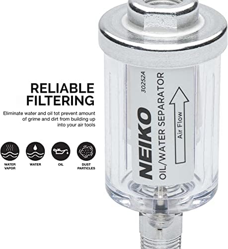 NEIKO 30252A Water and Oil Separator for Air Line 2 Pack | 1/4" NPT Inlet and Outlet, 90 PSI, Air Compressor and Air Tool Accessory | Protect Lifespan of Pneumatic Tools | Water Moisture Filter Dryer - Image 2