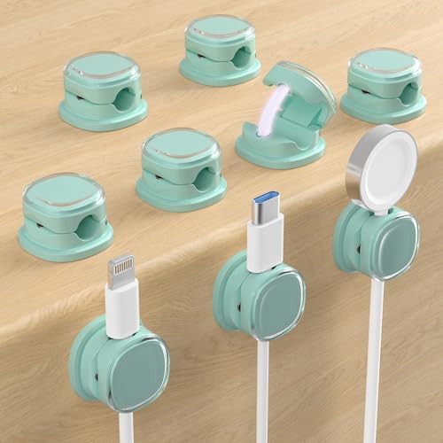 Magnetic Cable Clips, Adjustable Cord Holder Management, Adhesive Wire Keeper Organizer for Home Office Desk Phone PC Car Wall Desktop Nightstand Appliance (9-PCS Cyan) by COOCAT