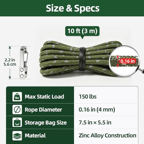 6 Pack Rope Tightening Tool & Tensioner with Alloy Buckles and Storage Bag, Tie Down Ropes for Tent, Tarp, Hammock, Clothesline, Luggage & Outdoor Use (Green) - Image 7