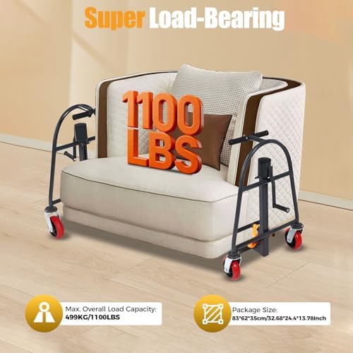 1100LBS Manual Furniture Mover, 2 Funiture Handling Tool, 11.8in Lift Height Two 190-inch Nylon Straps 6Inch 4-Wheels Carbon Steel Material Heavy Duty Transport Equipment w/2 Handles - Image 3
