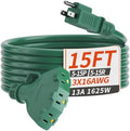 PlugSaf 15 FT 16/3 Outdoor Extension Cord with Multiple Outlets Green by PlugSaf