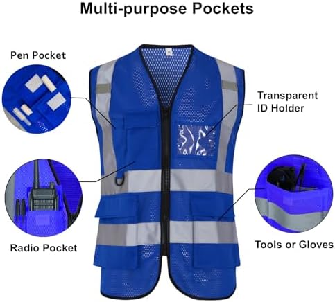 Reflective Safety Vest for Men Women 6 Pockets High Visibility Construction - Image 4