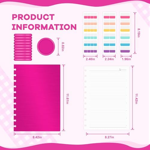 Discbound Notebook, 8-Disc Disbound Planner with Removable Pages, 180 Pages Spiral Notebook, Poly Cover Discbound Planner for Work, Travel, Note Taking(With Index Sticker),Rose Red,A4 - Image 2