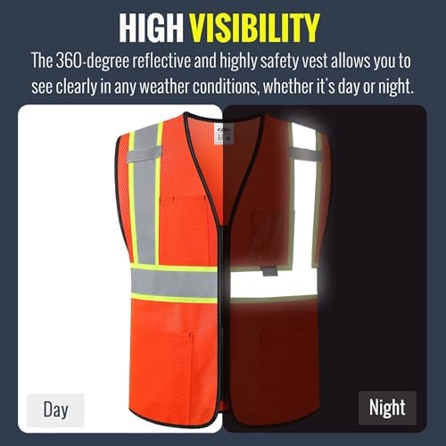 JKSafety Safety Vest for men women Hi Vis Vest with Pockets and Zipper High Visibility Construction Vests BX310 - Image 2
