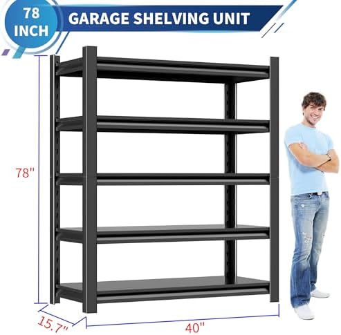 Garage Shelving, 40"W x 16"D x 78"H, Heavy Duty Metal Storage Shelves - Image 2