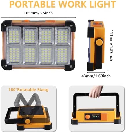YXQUA 120W Solar Rechargeable Work Light, 144 LED 10000LM, IP65 - Image 4