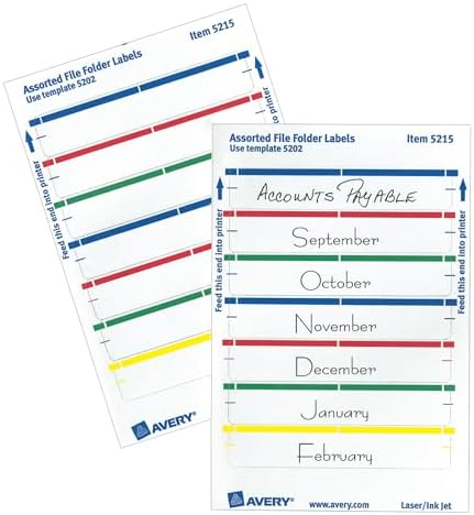 Avery File Folder Labels on 4" x 6" Sheets, Permanent Adhesive, Assorted Colors, 2/3" x 3-7/16", 4,536 Labels, Pack of 18 (5215) - Image 4