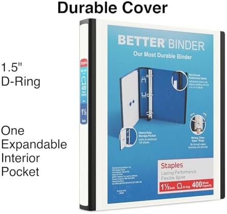 Staples Heavy-Duty 1.5-Inch D-Ring Binder with Pockets & Spine Label - Image 2