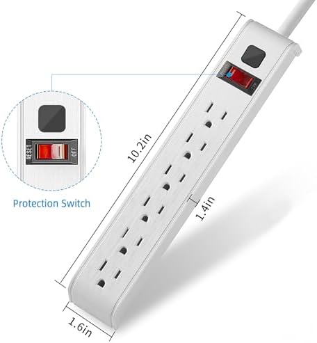 TiFFCOFiO Surge Protector Power Strip, 8 Feet Extension Cord, 600 Joules Surge Protection, Multiple Protection 6 Outlet Strip, 14 AWG Cord, 15A/1875W, ETL Listed - Image 7