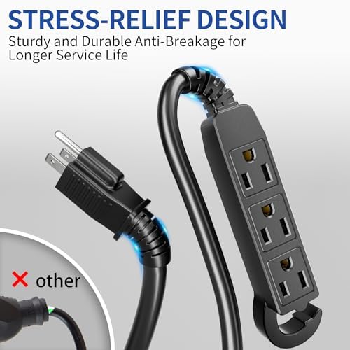 50Ft 3 Prong Multiple Outlets Outdoor Extension Cord, Black - Image 4