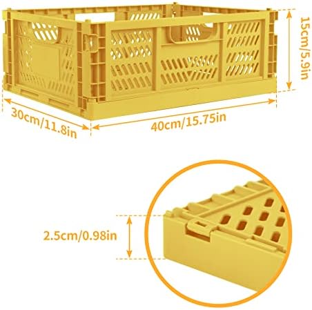 2 Pack Stackable Storage Crates, Plastic Foldable Baskets Large Golden - Image 2