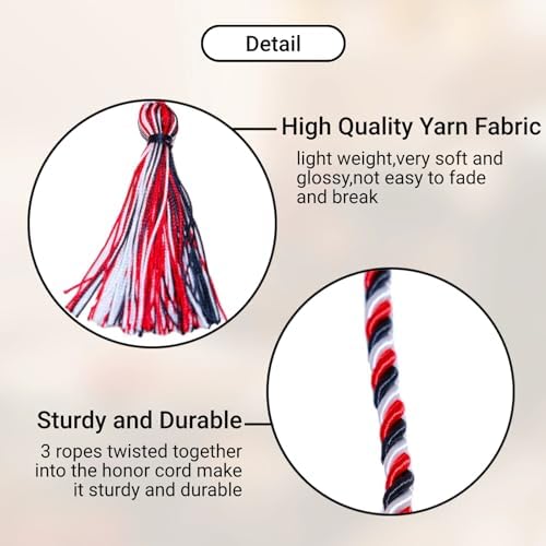 Graduation Honor Cords, 68" Long (Black/White/Red) - Image 4