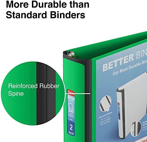 Staples Heavy-Duty 2-Inch D-Ring Binder, Green, Holds 540 Sheets - Image 3