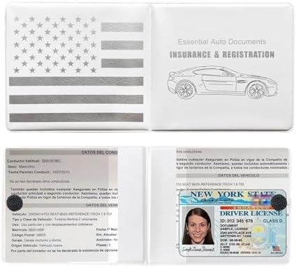 Ziciner Car Registration Insurance Holder, 2Pack Essential Auto Card Document Glove Box Organizer with Touch Fastener, Vehicle Interior Accessories Perfect for Most Car, Truck, SUV (White/Back Flag) by Ziciner