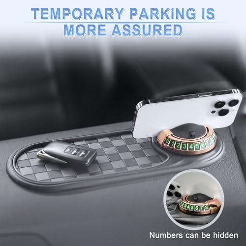 LivTee Multifunction Car Anti-Slip Mat, 360° Rotatable Multifunctional Car Dashboard Mobile Phone Holder with Temporary Parking Number, Universal Dashboard Accessories for Organized Storage (BG-Gold) - Image 6
