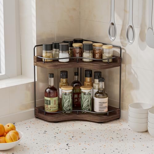 2-Tier Corner Bathroom Counter Organizer, Larger, Dark Brown - Image 6