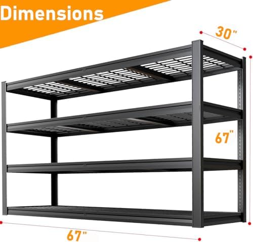 68" W Heavy Duty Garage Shelving 30" D Metal Shelving Unit, 4 Tier Adjustable Storage Shelves, Steel Industrial Shelving for Basement, 2 Pack - Image 3