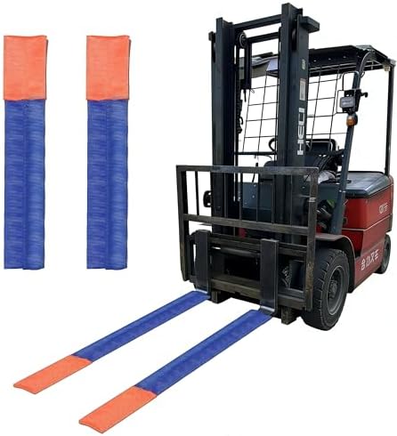 Forklift Accessories, Fork Covers, for forklifts 48"-60" long and 3"-7" wide, Made of Thickened Nylon to Prevent Scratching Goods, Suitable for Light-Duty Handling, Blue with Orange Fork Tips, 1 Pair. by Unknown