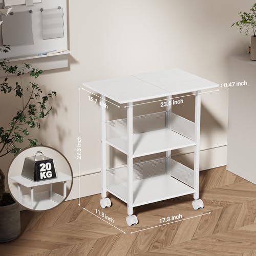BOHDK Printer Stand, 3-Tier Industrial Large Printer Table with Shelf, 23"x15" Mobile Heavy Duty Storage Rack on Wheels for Home Office Printer Fax Machine Scanner Copier, White - Image 3