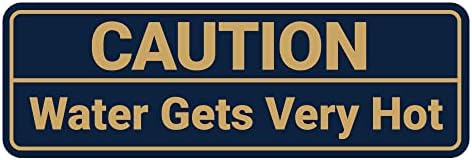 Standard Caution Water Gets Very Hot Sign (Navy Blue/Gold) - Medium 10 Pack by SignsByLITA