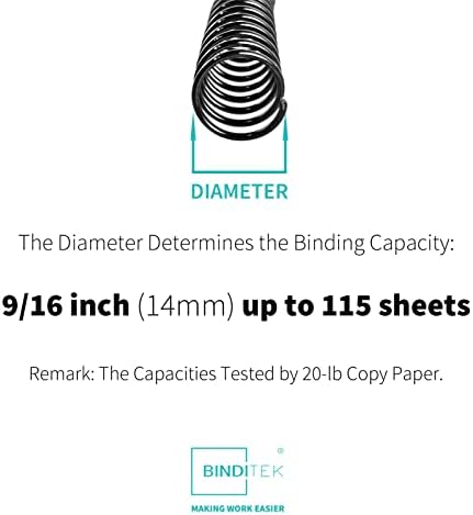 Binditek Plastic Spiral Binding Coils, 14 mm, 4:1 Pitch, Black, 50 Pack - Image 2