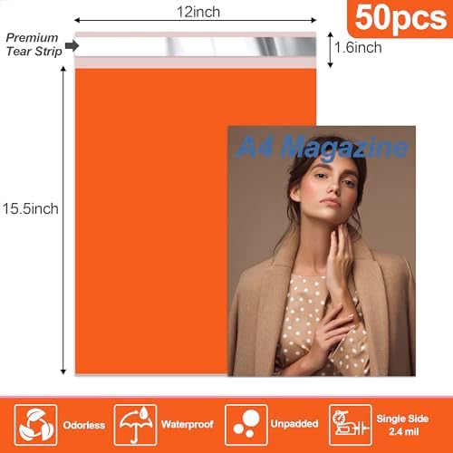 JinRuiKJ Poly Mailers 12x15.5 Inch, 50 Pcs Shipping Bags, Orange - Image 2