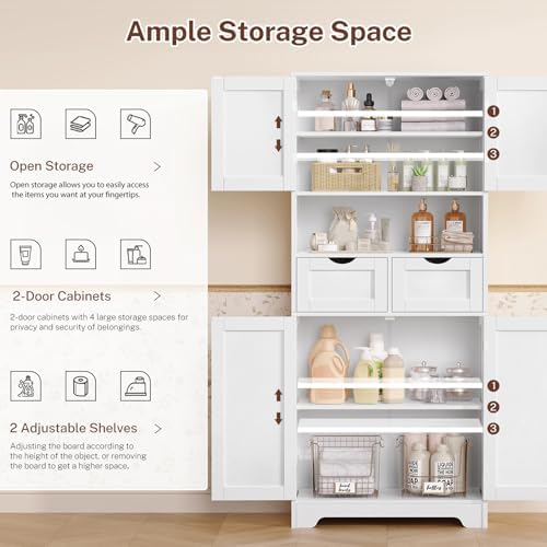 TEENFON Tall Bathroom Storage Cabinet with 4 Doors & 2 Adjustable Shelves - Image 4