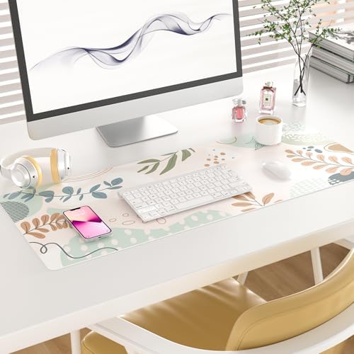 Faux Leather Large Mouse Pad, Office Desk Mat, 31.5"x11.8", Botanical - Image 2