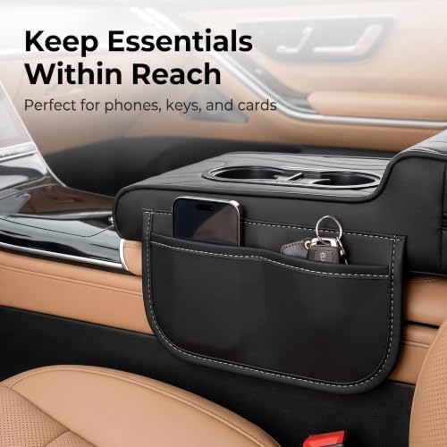 Car Armrest Cushion, Premium Center Console Organizer, Memory Foam Car Center Console Cover with Adjustable High & Low Cup Holders, Tissue Box & Storage Pockets, Fit for Most Cars (Black) - Image 7
