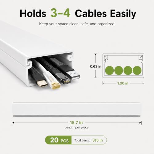 315” Cord Hider Kit, Gray Cable Raceway for Wall Mounted TV Wires, Wire Cover with Adhesive Tape, Screws and Connectors for Home Office Cord Management - Image 2
