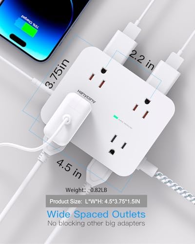 HANYCONY Surge Protector Power Strip, 1080J, 5 Ft Braided Extension Cord - Image 4