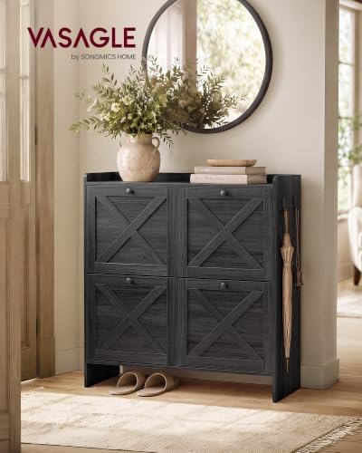 VASAGLE Narrow Shoe Storage Cabinet Organizer with 4 Flip Drawers - Image 3