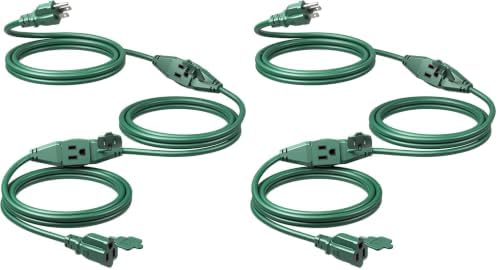 DEWENWILS 25Ft Outdoor Extension Cord, Evenly Spaced 3 Outlets Plugs with Safety Cover, 16/3 SJTW Weatherproof Wire for Outdoor String Lights, ETL Listed (Pack of 2) by DEWENWILS
