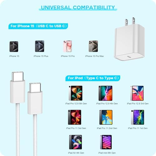 Fast Charger for iPhone 17 16 15, 3Pack USB C iPad Charge PD Fast Charger Block 6FT Long USBC to Type C i Phone Charging Cable Cord for iPhone 17 Air/Pro/Pro Max/16 Pro/Plus/15/15 Pro/Pro Max,iPad Pro - Image 2