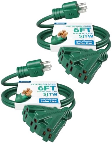 DEWENWILS 2 Pack 6FT Green Multi Outlet Outdoor Extension Cord, ETL Listed by DEWENWILS