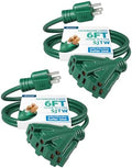 DEWENWILS 2 Pack 6FT Green Multi Outlet Outdoor Extension Cord, ETL Listed by DEWENWILS
