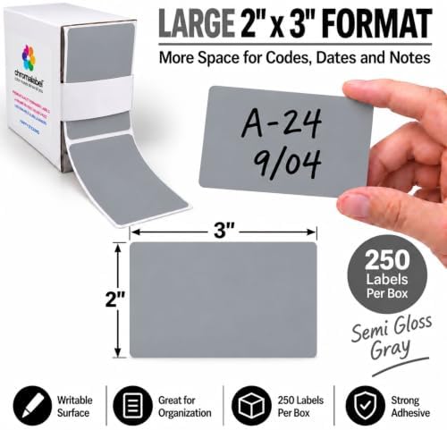 ChromaLabel Gray Rectangle Labels, 2 x 3 Inch, Writable Paper, 250/Box - Image 2